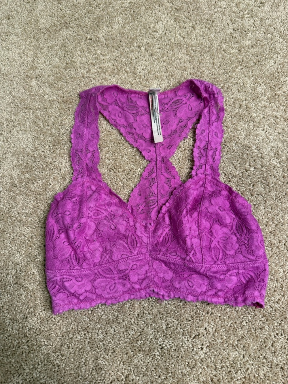 Free People Intimately Lace Racerback Bralette Magenta Floral Boho‎ Bra Size XS